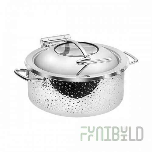 Eastern Tabletop Mini 4 Qt. Hammered Finish Round Induction Chafer with Glass Cover 5984GH