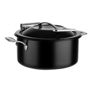 APS 4.23 Qt. Half Size Round Black Induction Chafer with Hinged Lid APS12338