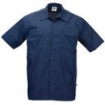 Mercer Culinary M60250BK Metro Edge Unisex Navy Blue Short Sleeve Brewer / Work Shirt - M Mercer Culinary M60250BK Metro Edge Unisex Navy Blue Short Sleeve Brewer / Work Shirt - M