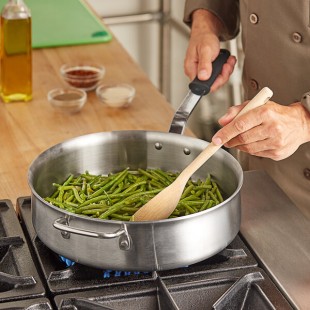 Vollrath Tribute 6 Qt. Tri-Ply Stainless Steel Saute Pan with Black Silicone Handle 702160