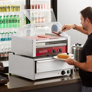 Avantco 30 Hot Dog Roller Grill with Sneeze Guard and 32 Bun Warmer
