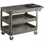 Lavex Large Black 3-Shelf Utility Cart with Premium Handle and Built-In Tool Compartments - 46 3/4