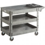 Lavex Large Black 3-Shelf Utility Cart with Premium Handle and Built-In Tool Compartments - 46 3/4