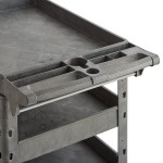 Lavex Large Black 3-Shelf Utility Cart with Premium Handle and Built-In Tool Compartments - 46 3/4