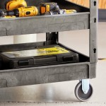 Lavex Large Black 3-Shelf Utility Cart with Premium Handle and Built-In Tool Compartments - 46 3/4