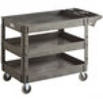 Lavex Large Black 3-Shelf Utility Cart with Premium Handle and Built-In Tool Compartments - 46 3/4