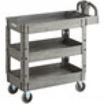Lavex Large Black 3-Shelf Utility Cart with Premium Handle and Built-In Tool Compartments - 46 3/4