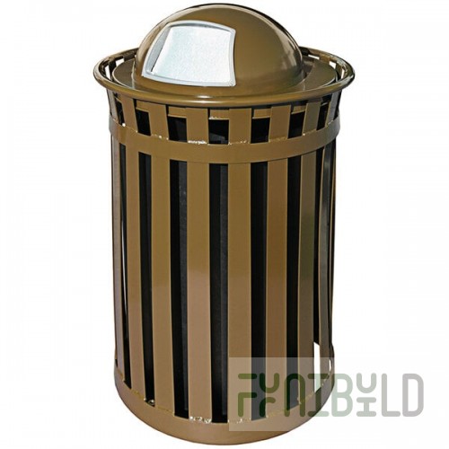 Witt Industries M3601-DT-BN Oakley Standard 36 Gallon Brown Steel Round Outdoor Decorative Trash Can with Push Door Dome Top Lid
