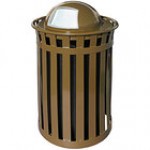 Witt Industries M3601-DT-BN Oakley Standard 36 Gallon Brown Steel Round Outdoor Decorative Trash Can with Push Door Dome Top Lid Witt Industries M3601-DT-BN Oakley Standard 36 Gallon Brown Steel Round Outdoor Decorative Trash Can with Push Door Dome Top Lid