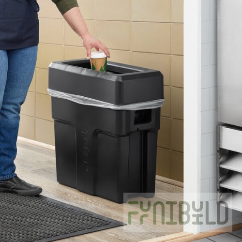 Toter Slimline 16 Gallon Black Trash Can with Black Drop Shot Lid