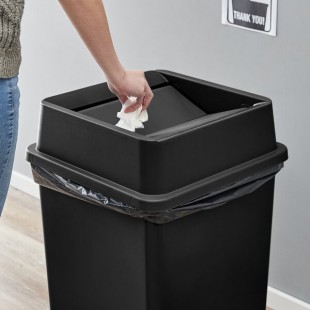 Lavex 35 / 50 Gallon Black Square Trash Can Drop Shot Lid