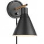 Globe Bohemian Chic Matte Black / Faux Walnut Plug-In or Hardwire Wall Sconce - 120V, 60W Globe Bohemian Chic Matte Black / Faux Walnut Plug-In or Hardwire Wall Sconce - 120V, 60W