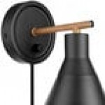 Globe Bohemian Chic Matte Black / Faux Walnut Plug-In or Hardwire Wall Sconce - 120V, 60W Globe Bohemian Chic Matte Black / Faux Walnut Plug-In or Hardwire Wall Sconce - 120V, 60W