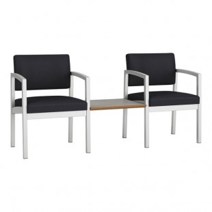 Lesro Lenox Steel Patriot Plus Black Vinyl Two Guest Arm Chairs with Sarum Twill Laminate Connecting Table Lesro Lenox Steel Patriot Plus Black Vinyl Two Guest Arm Chairs with Sarum Twill Laminate Connecting Table
