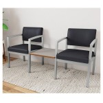 Lesro Lenox Steel Patriot Plus Black Vinyl Two Guest Arm Chairs with Sarum Twill Laminate Connecting Table Lesro Lenox Steel Patriot Plus Black Vinyl Two Guest Arm Chairs with Sarum Twill Laminate Connecting Table