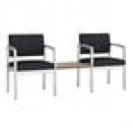 Lesro Lenox Steel Patriot Plus Black Vinyl Two Guest Arm Chairs with Sarum Twill Laminate Connecting Table Lesro Lenox Steel Patriot Plus Black Vinyl Two Guest Arm Chairs with Sarum Twill Laminate Connecting Table