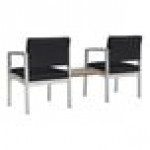 Lesro Lenox Steel Patriot Plus Black Vinyl Two Guest Arm Chairs with Sarum Twill Laminate Connecting Table Lesro Lenox Steel Patriot Plus Black Vinyl Two Guest Arm Chairs with Sarum Twill Laminate Connecting Table