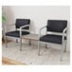 Lesro Lenox Steel Patriot Plus Black Vinyl Two Guest Arm Chairs with Sarum Twill Laminate Connecting Table Lesro Lenox Steel Patriot Plus Black Vinyl Two Guest Arm Chairs with Sarum Twill Laminate Connecting Table