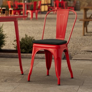 Lancaster Table & Seating Alloy Ruby Red Outdoor Cafe Chair with Black Fabric Magnetic Cushion