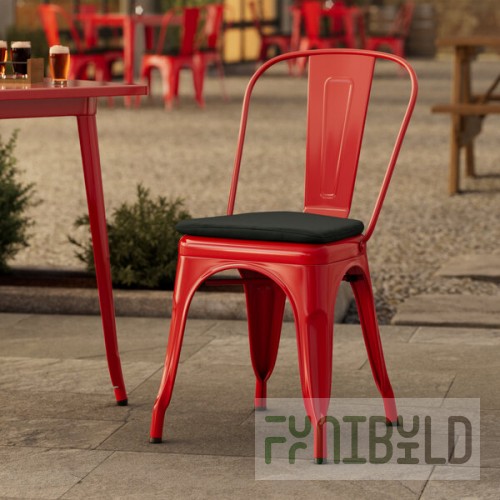 Lancaster Table & Seating Alloy Ruby Red Outdoor Cafe Chair with Black Fabric Magnetic Cushion