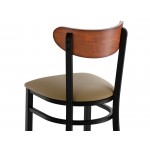 Lancaster Table & Seating Boomerang Black Finish Chair with Taupe Vinyl Seat and Antique Walnut Wood Back Lancaster Table & Seating Boomerang Black Finish Chair with Taupe Vinyl Seat and Antique Walnut Wood Back