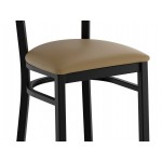Lancaster Table & Seating Boomerang Black Finish Chair with Taupe Vinyl Seat and Antique Walnut Wood Back Lancaster Table & Seating Boomerang Black Finish Chair with Taupe Vinyl Seat and Antique Walnut Wood Back