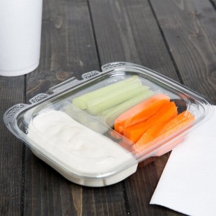 Placon 13 oz. Tamper-Evident Tamper Resistant Recycled PET 3 Compartment Clear Take Out Container - 200/Case Placon 13 oz. Tamper-Evident Tamper Resistant Recycled PET 3 Compartment Clear Take Out Container - 200/Case