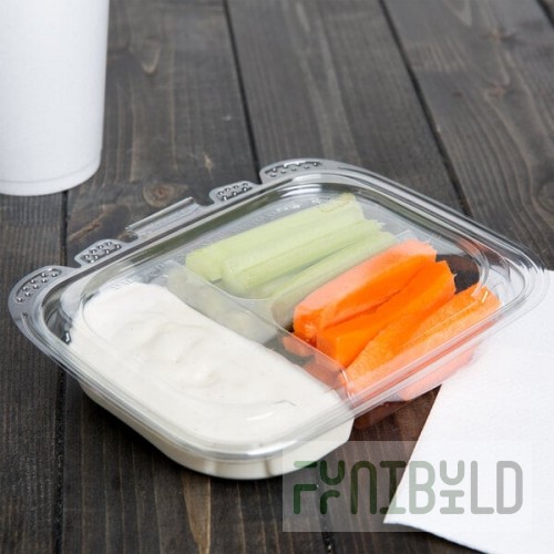 Placon 13 oz. Tamper-Evident Tamper Resistant Recycled PET 3 Compartment Clear Take Out Container - 200/Case