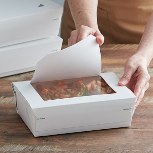 Bio-Pak 03BPPROTWM Protect Tamper-Evident White Paper #3 Windowed Take-Out Container 7 3/4 Bio-Pak 03BPPROTWM Protect Tamper-Evident White Paper #3 Windowed Take-Out Container 7 3/4