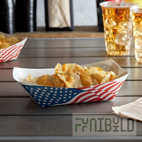 #300 3 lb. USA Flag Paper Food Tray - 500/Case