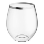 Visions Dynasty 12 oz. Clear Plastic Stemless Wine Glass with Silver Rim - 64/Case Visions Dynasty 12 oz. Clear Plastic Stemless Wine Glass with Silver Rim - 64/Case
