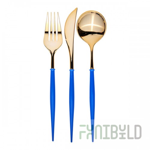 Sophistiplate Bella Gold / China Blue Extra Heavy Weight Plastic Cutlery - 288/Case
