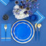 Sophistiplate Bella Gold / China Blue Extra Heavy Weight Plastic Cutlery - 288/Case
