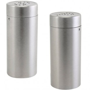 Front of the House 2.5 oz. Brushed Stainless Steel Round Salt and Pepper Shaker Set - 6/Case Front of the House 2.5 oz. Brushed Stainless Steel Round Salt and Pepper Shaker Set - 6/Case