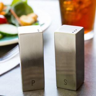 TableCraft 167 1.5 oz. Square Stainless Steel Salt and Pepper Shakers - 6/Set