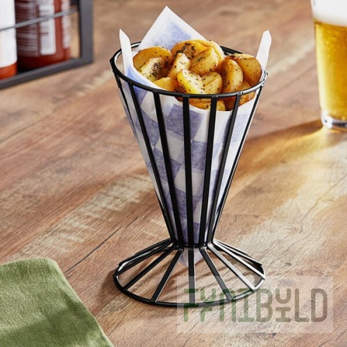 American Metalcraft FWB4 Flat Coil Wrought Iron Slanted Cone Basket - 4 1/2