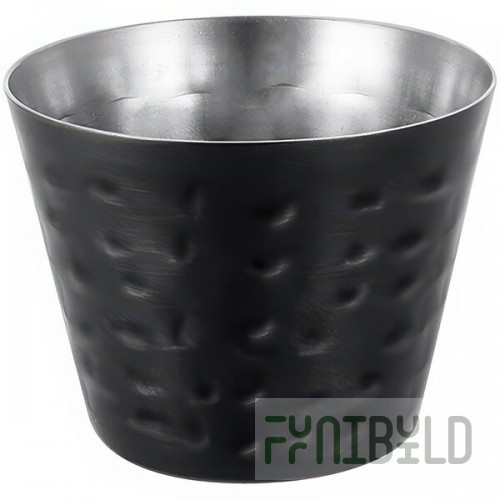 American Metalcraft 2.5 oz. Round Hammered Black Stainless Steel Sauce Cup HAMSCB - 12/Case