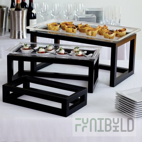 American Metalcraft AWR10 3-Piece Black Wood Open Frame Riser Set