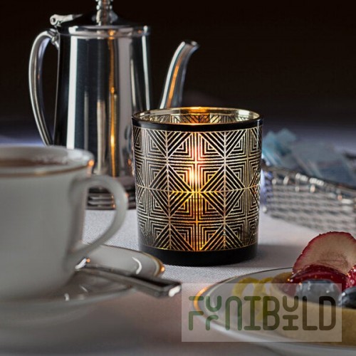 Hollowick 5120 Sussex Black and Gold Geometric Glass Votive