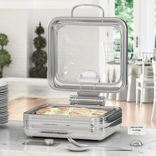 Acopa Manchester 6 Qt. 2/3 Size Stainless Steel Induction Chafer with Glass Top and Soft Close Lid