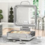 Acopa Manchester 6 Qt. 2/3 Size Stainless Steel Induction Chafer with Glass Top and Soft Close Lid