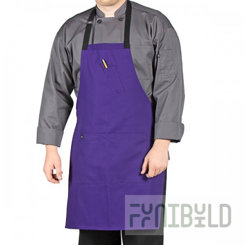 Uncommon Chef 3128 Grape Customizable Poly-Cotton Surge Bib Apron with Black Webbing and 3 Pockets - 34