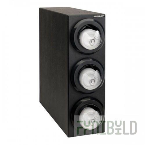 Dispense-Rite Black Polystyrene 3-Section Countertop Lid Dispensing Cabinet LID2-S1-3BT