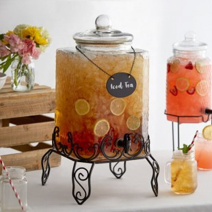 Acopa 5 Gallon Hammered Glass Beverage Dispenser with Metal Stand and Chalkboard Sign Acopa 5 Gallon Hammered Glass Beverage Dispenser with Metal Stand and Chalkboard Sign