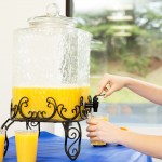 Acopa 5 Gallon Hammered Glass Beverage Dispenser with Metal Stand and Chalkboard Sign
