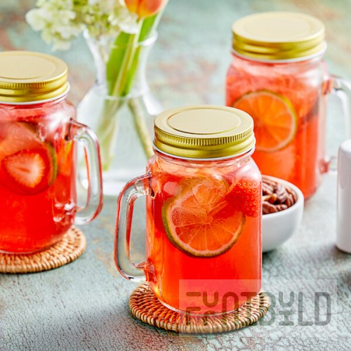 Acopa Rustic Charm 16 oz. Drinking Jar / Mason Jar with Handle and Gold Metal Lid - 12/Case