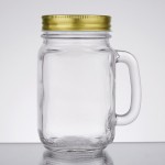 Acopa Rustic Charm 16 oz. Drinking Jar / Mason Jar with Handle and Gold Metal Lid - 12/Case