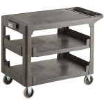 Lavex Large Black 3-Shelf Utility Cart with Flat Top and Built-In Tool Compartment - 44 Lavex Large Black 3-Shelf Utility Cart with Flat Top and Built-In Tool Compartment - 44