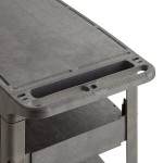 Lavex Large Black 3-Shelf Utility Cart with Flat Top and Built-In Tool Compartment - 44 Lavex Large Black 3-Shelf Utility Cart with Flat Top and Built-In Tool Compartment - 44