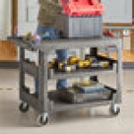 Lavex Large Black 3-Shelf Utility Cart with Flat Top and Built-In Tool Compartment - 44 Lavex Large Black 3-Shelf Utility Cart with Flat Top and Built-In Tool Compartment - 44